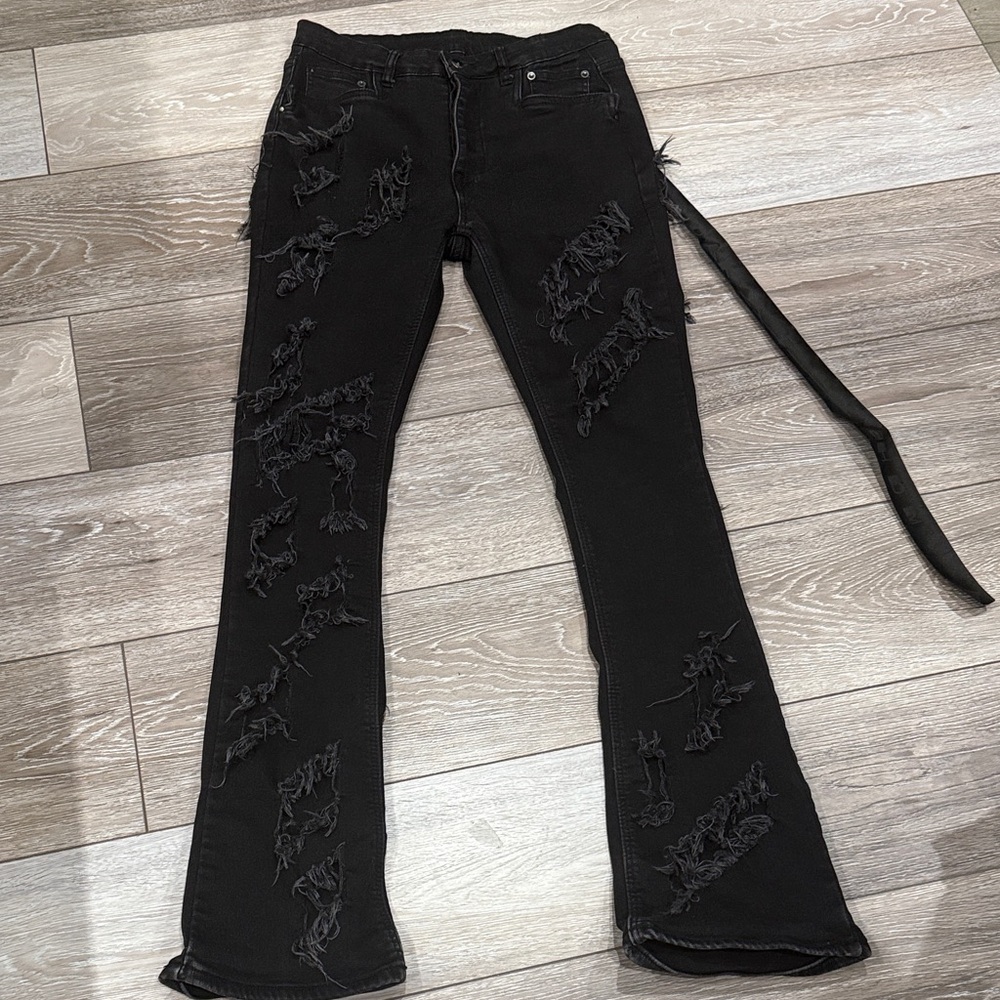 Rick Owen’s Double Layered Distressed Black Mens Jeans